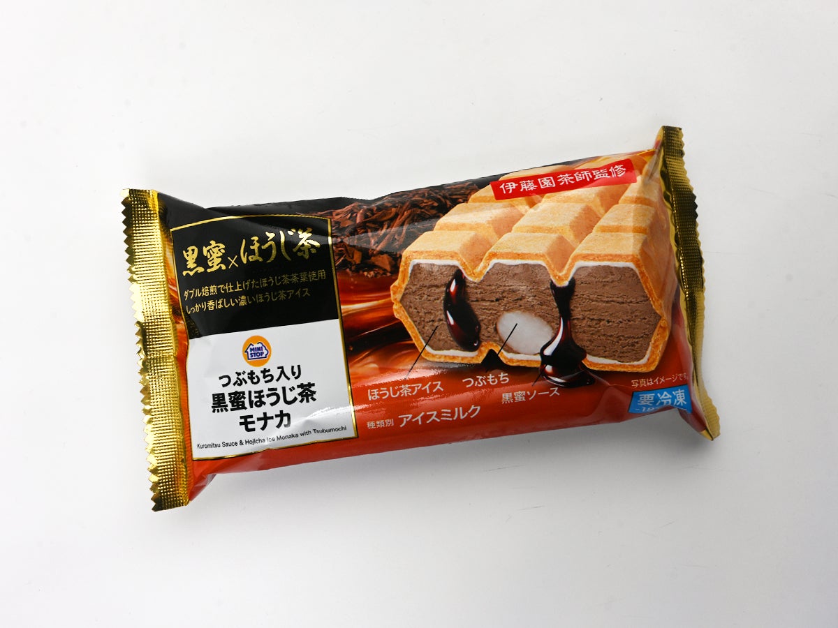 ミニストップ つぶもち入り黒蜜ほうじ茶モナカ
